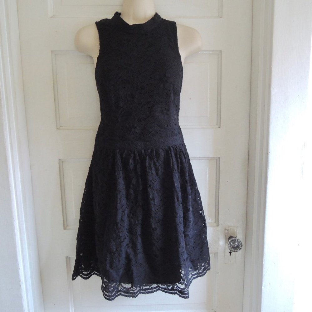 Hollister Black Lace Overlay High Neck Sleeveless Dress M
